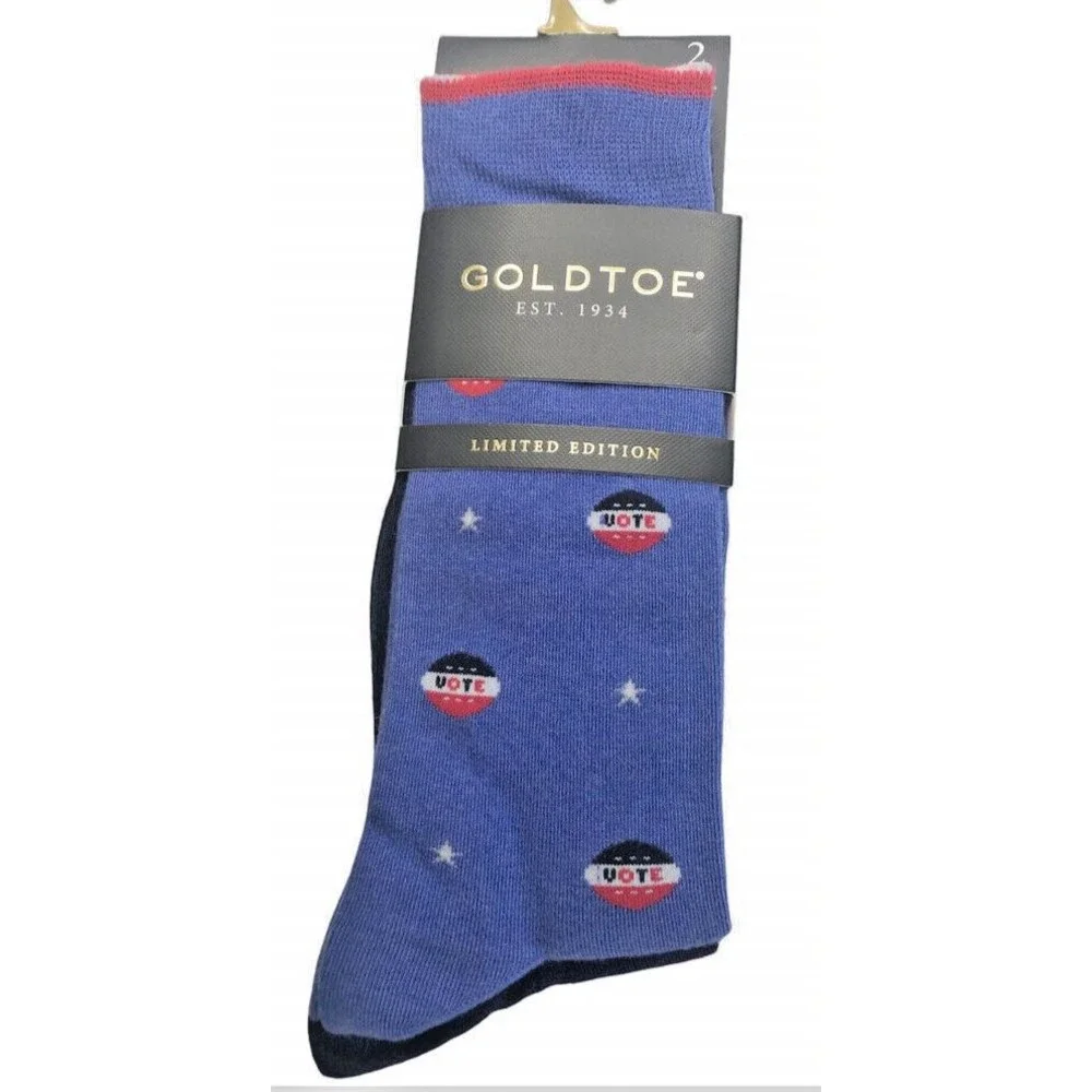 GoldToe Limited Edition 2 Pair Socks VOTE Red White Blue Striped Shoe Sz 6-12.5